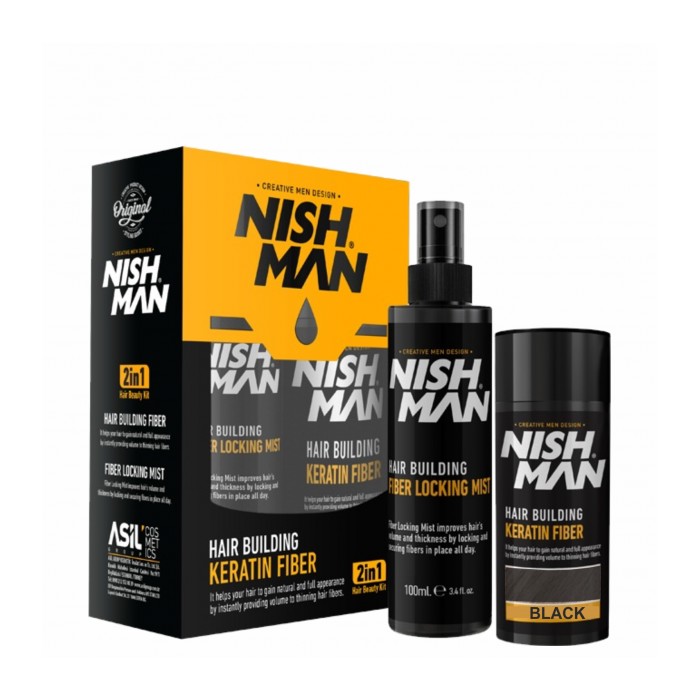 NISHMAN FIBRA CAPILAR 20GR. +SPRAY FIJADOR 100ml DARK BROWN